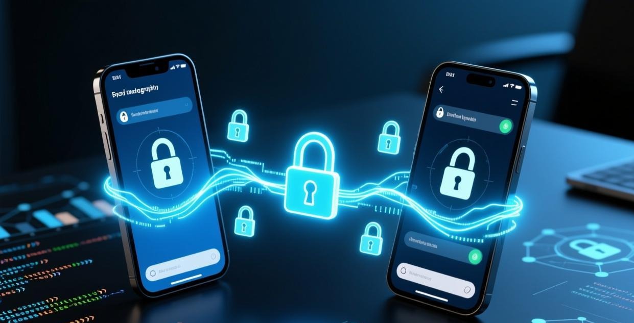 端到端加密通讯数据传输安全示意